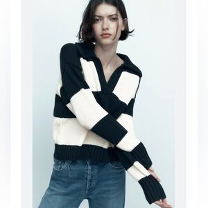 Zara Striped Knit Polo Sweater
